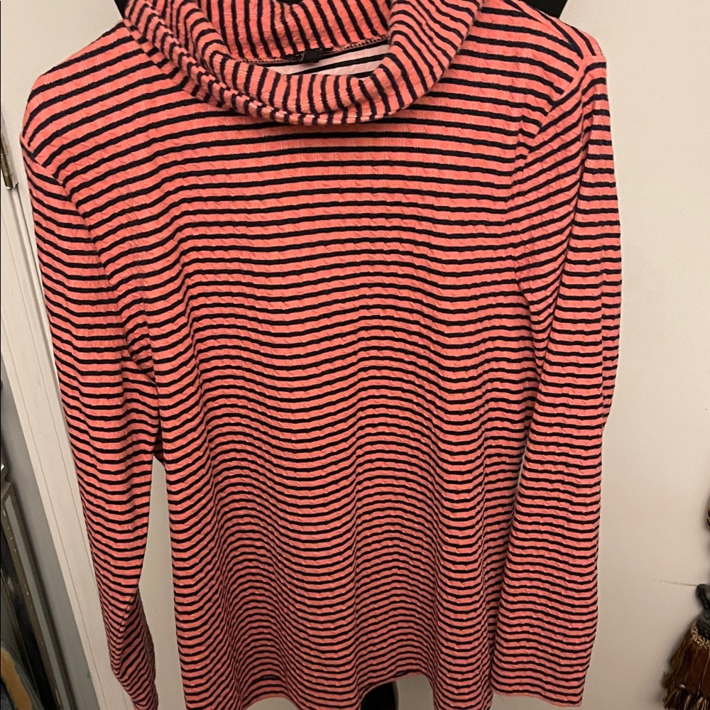 Talbots Coral and Black Striped Cowl Neck Sweater